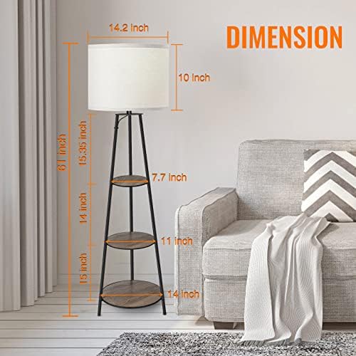 Floor Lamp with 3-Tier Shelves and Dimmable Light