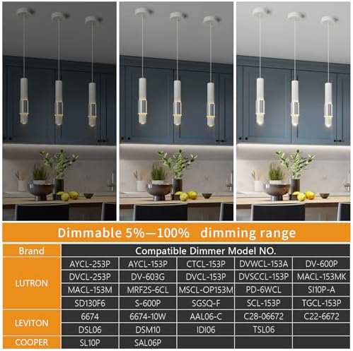 Modern Kitchen Island Dimmable LED Pendant Light 3 Pack
