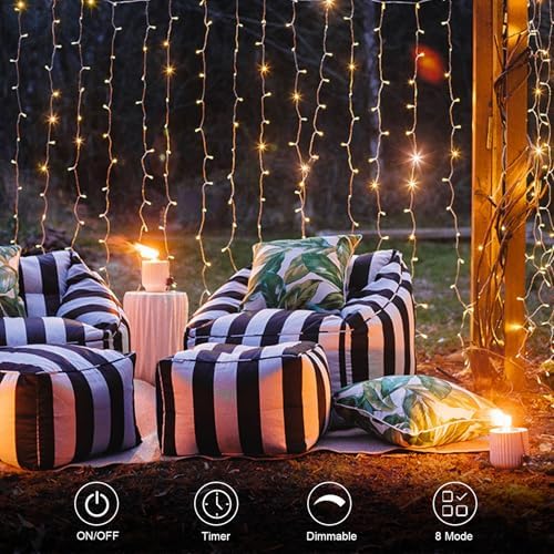 Echosari 300 LED Curtain Lights Battery Operated Warm White