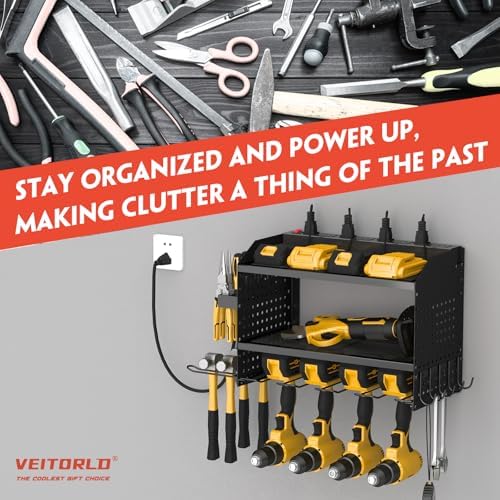 Veitorld Power Tool Organizer Wall Mount with Charging Station