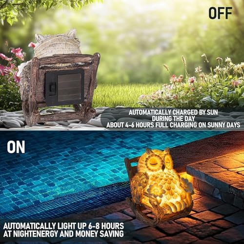Solar-Powered Owl Statue on Chair Cute LED Figurine
