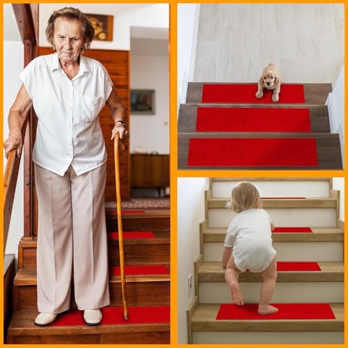 Ottomanson Non-Slip Red Stair Treads 8x30 7 Pack