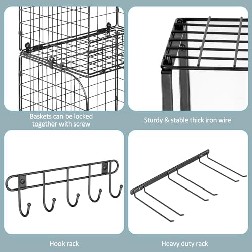 ThreeHio Heavy Duty Wall Mounted Garage Shelf with Wire Baskets