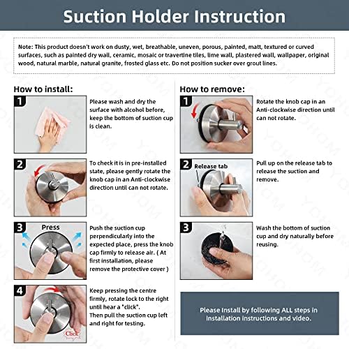 Yohom Suction Cup Hooks for Shower Wall 4Pcs
