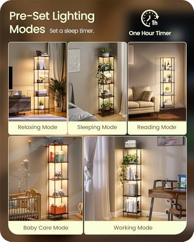 GOEBLESON 5-Tier Display Shelf with Light Floor Lamp