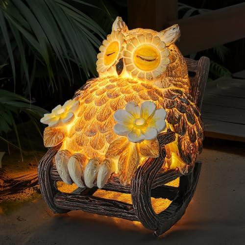 Solar-Powered Owl Statue on Chair Cute LED Figurine