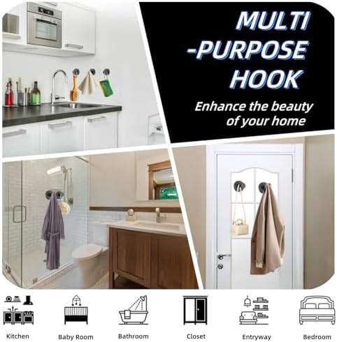 2 Pack Black Suction Cup Hooks for Wreaths and Bath Towels