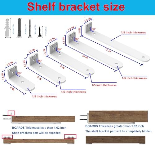 Neevolve Floating Shelf Bracket 8 Inch 6 Pack White Heavy Duty L Brackets