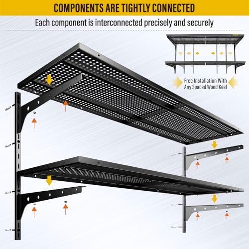 2 Tier 13x4ft Wall Mounted Garage Shelves Black