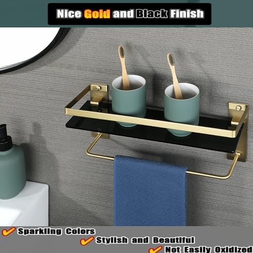 Alise Gold and Black Tempered Glass Bathroom Shelf