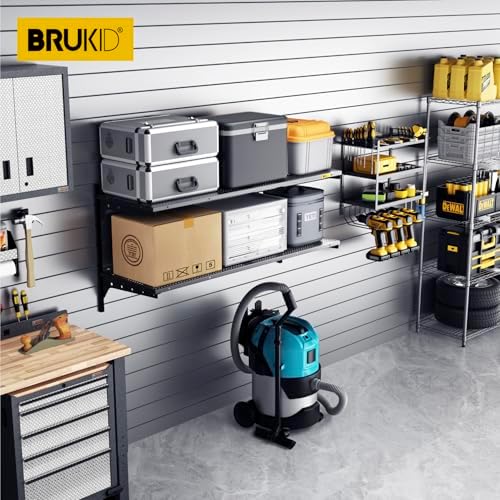 2 Tier 13x4ft Wall Mounted Garage Shelves Black