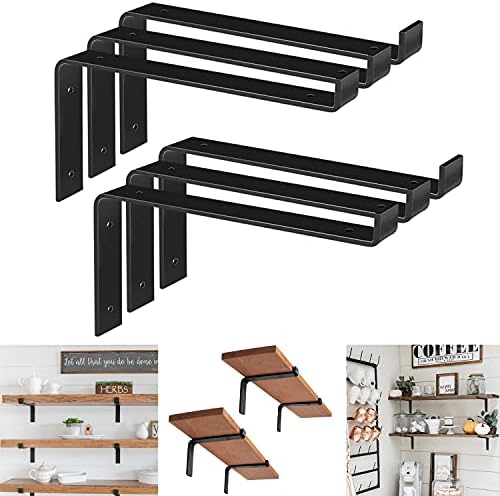 Rustic Wood Floating Shelves 12 Inch Black Farmhouse Brackets 6 Pack