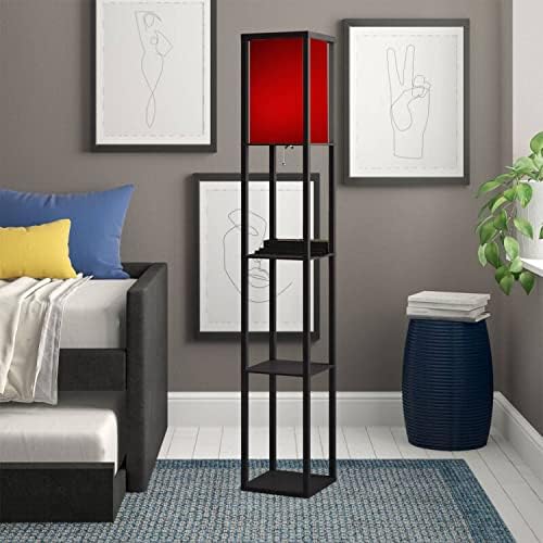 Red Blurred Floor Lamp with Shelves USB Ports and Power Outlet