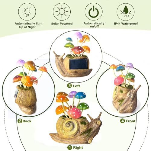 Solar Garden Mushroom Snail Statue 1 Pack Outdoor Decor