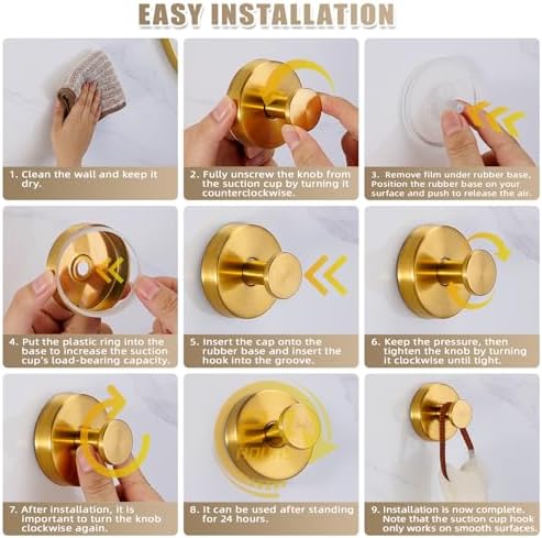 Fenas Suction Cup Hooks 2 Pack Brushed Gold