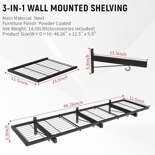 2 Pack Heavy Duty Garage Wall Shelves with 8 Hooks