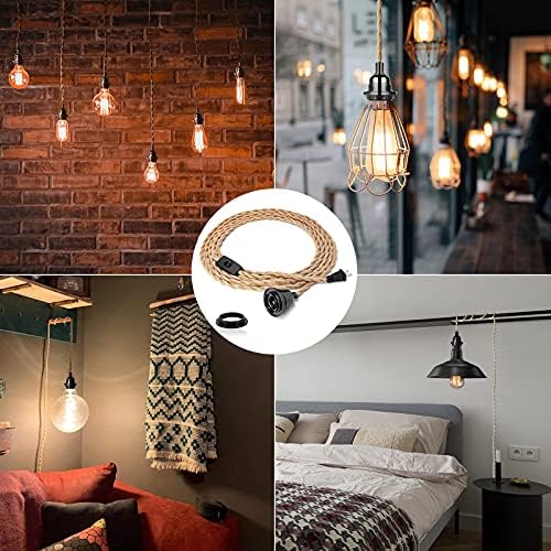 Hemp Rope Pendant Light Fixture 15FT E26 Industrial Farmhouse Style