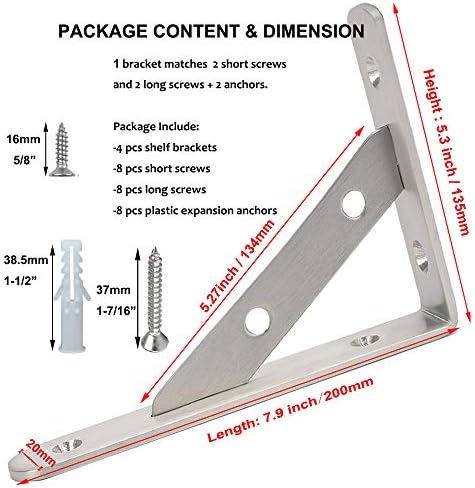 WSZDA 8 Heavy Duty Shelf Brackets 4 Pack