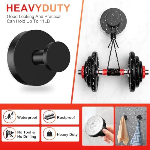 Stainless Steel Suction Cup Hooks for Shower Wall 2-Pack Black