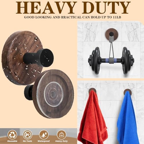 Suction Cup Hooks 4 Pack Walnut for Shower and Door