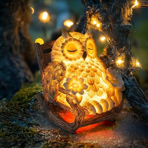 Solar-Powered Owl Statue on Chair Cute LED Figurine