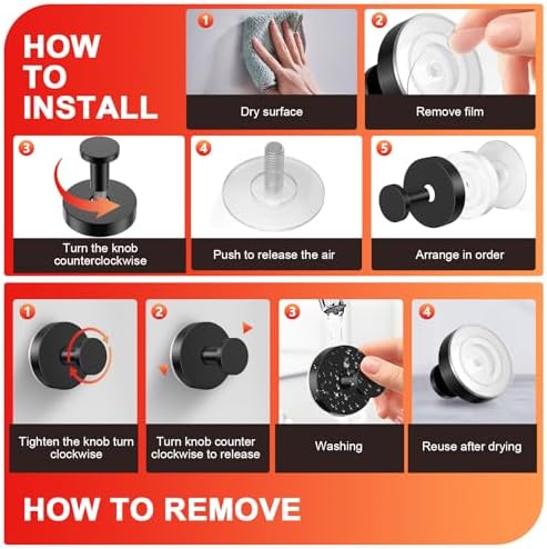 Stainless Steel Suction Cup Hooks for Shower Wall 2-Pack Black