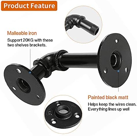 Janyang Industrial Pipe Shelf Brackets 6 Pack Black 8-14 Inch