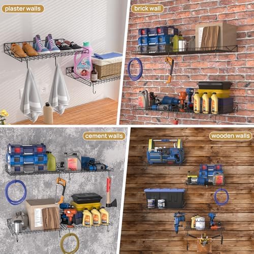 2 Pack Heavy Duty Wall Shelf With 4 Hooks