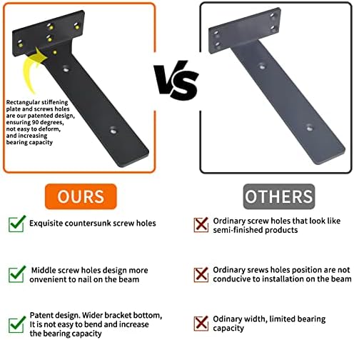 Foozet Floating Shelf Brackets 10 Inch Black Heavy Duty L Brackets 6 Pack