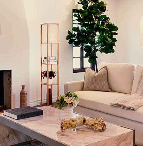 Brightech Maxwell Modern Shelf Floor Lamp with LED and Wood Design