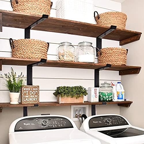 Rustic Wood Floating Shelves 12 Inch Black Farmhouse Brackets 6 Pack