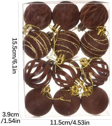 12 Pcs Brown Velvet Christmas Tree Ornaments