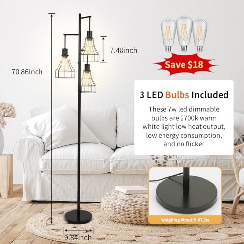 70 Inch Dimmable Floor Lamp with 3 LED Bulbs
