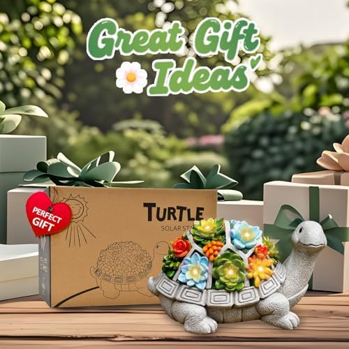 Nacome Solar Garden Turtle Statue with Succulent and 7 LED Lights
