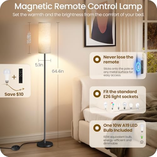 GOEBLESON 644 Inch Dimmable Floor Lamp with Remote and Foot Switch