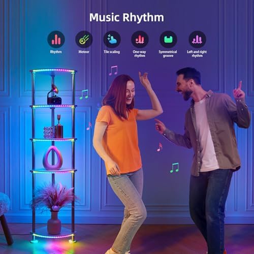 5-Tier Floor Lamp with Charging Station and RGB Lighting