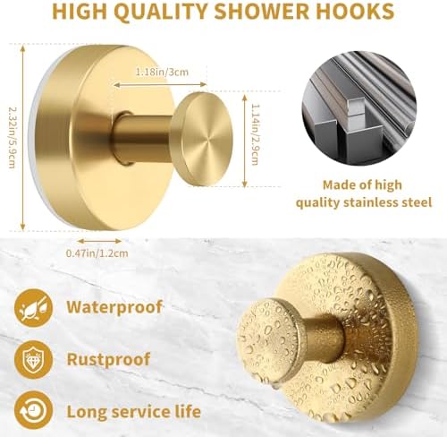 Gold Suction Cup Hooks for Shower Wall 2 Pack 11lbs