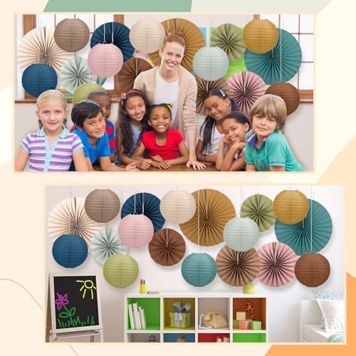 Wavwavw 18 Pcs Boho Hanging Lanterns and Fans Decorations