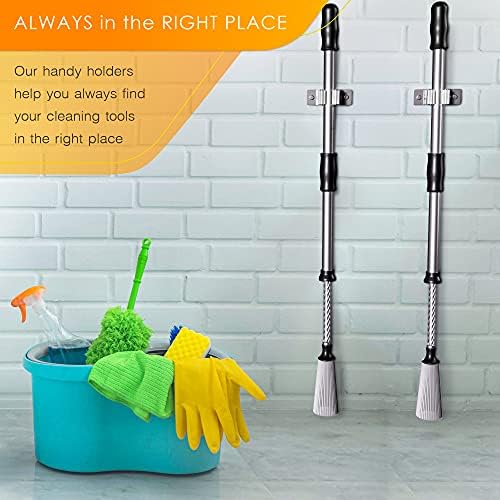 Self Adhesive Broom Mop Holder Wall Mount 2 Slot Organizer