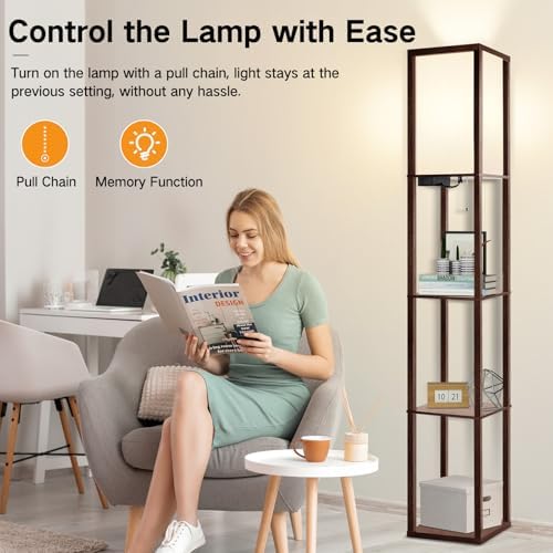 OUTON Floor Lamp with Shelves and USB Port