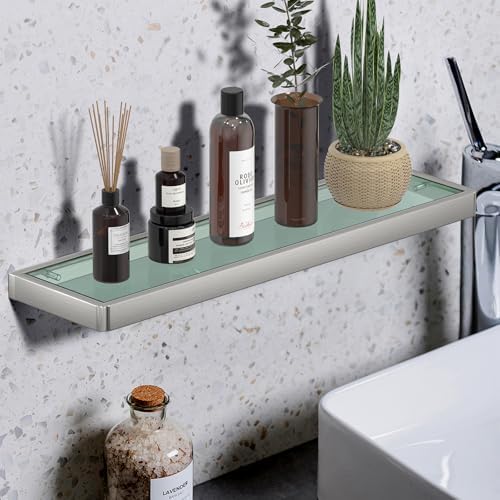 Brushed Nickel Floating Bathroom Shelf 20 Inch 1 Tier Organizer