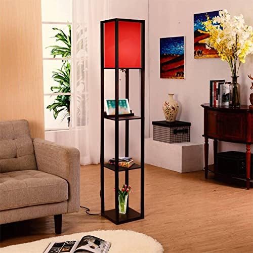 Red Floor Lamp with Shelves and USB Ports