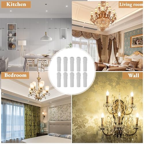 4 Inch Tall Candle Socket Covers 10 PCS White E14 Chandelier Sleeves