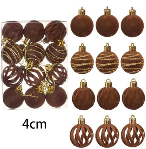 12 Pcs Brown Velvet Christmas Tree Ornaments