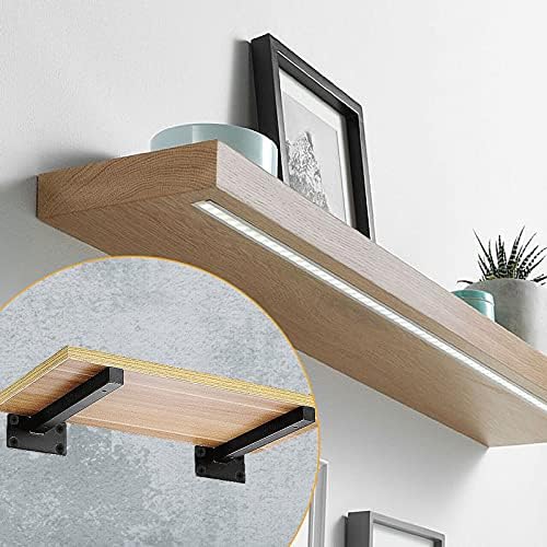 4 Pcs 16 Inch Floating Shelf Brackets Heavy Duty Stainless Steel Black