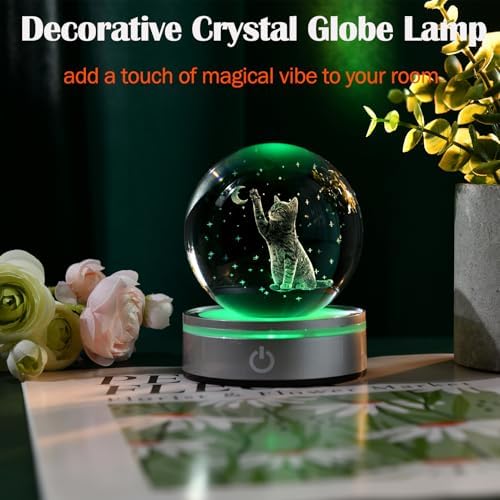 IFOLAINA 3D Cat Crystal Ball Night Light Decor