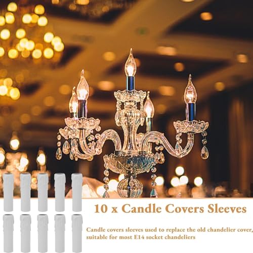 4 Inch Tall Candle Socket Covers 10 PCS White E14 Chandelier Sleeves