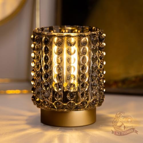 Gray Crystal Battery Operated Lamp with Timer