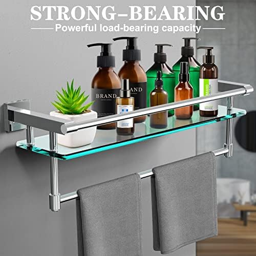 SFGSOWOR 20 Inch Bathroom Glass Shelf with Towel Rack Organizer