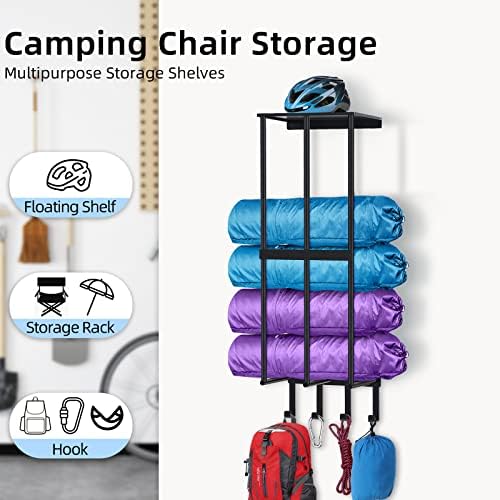 Camping Chair Wall Storage Rack - 4 Hooks Black